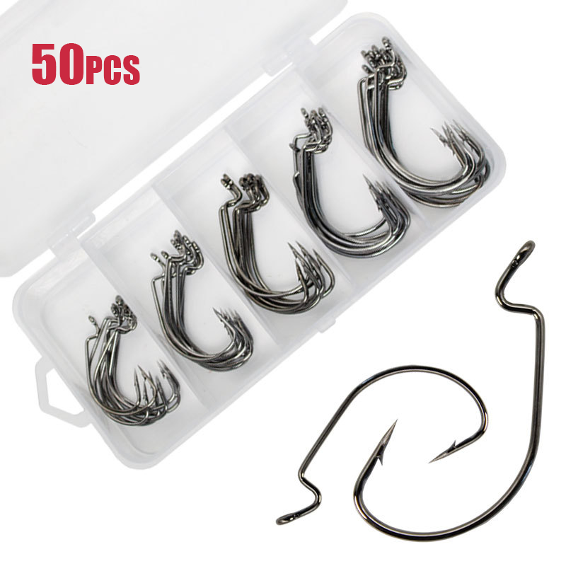 50pcs Wide Worm Hook Carbon St - đánh giá và giá Fishing Hook Offset