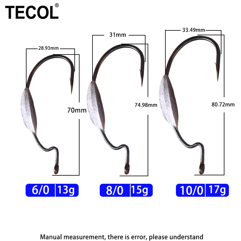 TECOL 3PCS 6/0 8/0 10/0 Weight - đánh giá và giá Fishing Hook Weedless